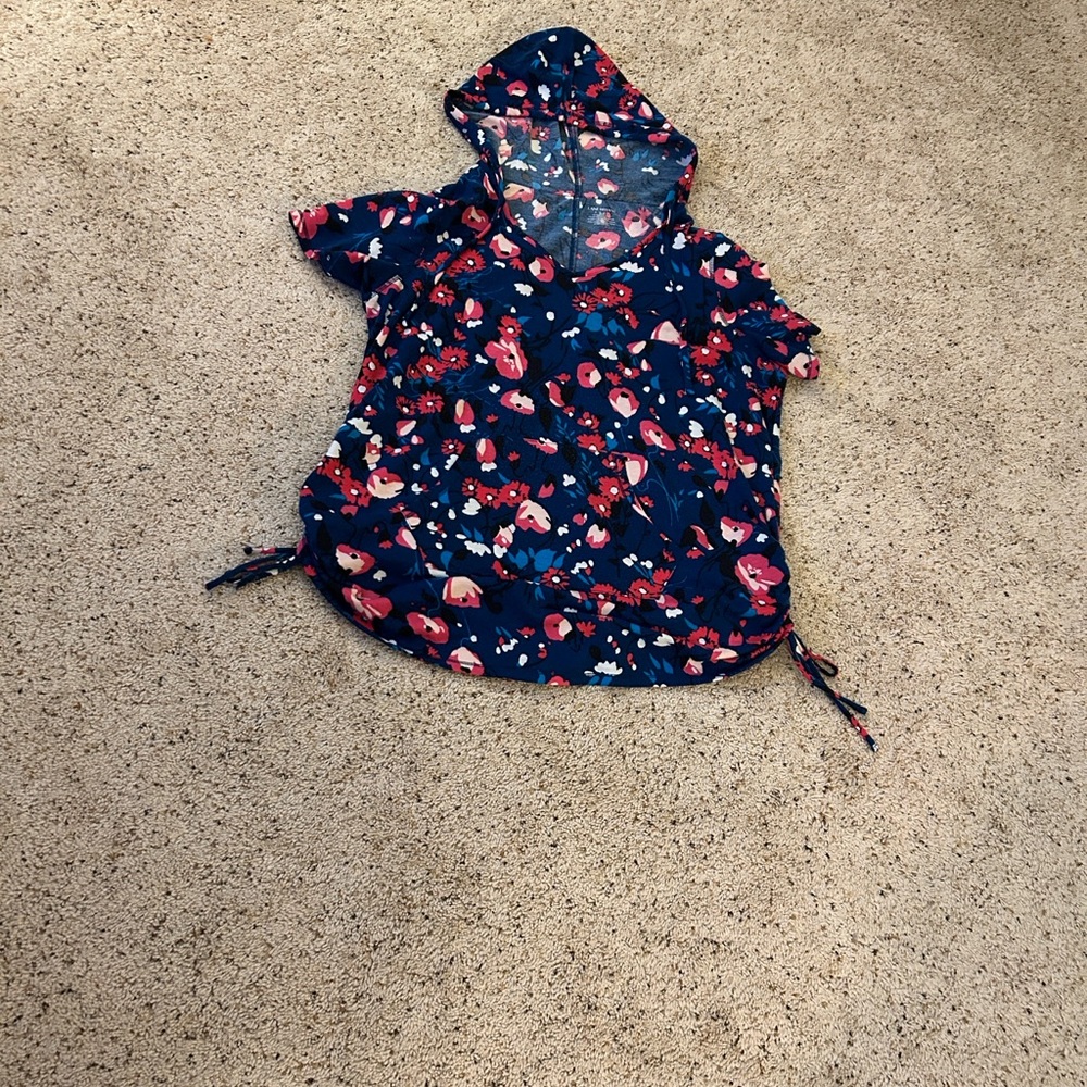 Lane Bryant Blue Floral Hooded Top